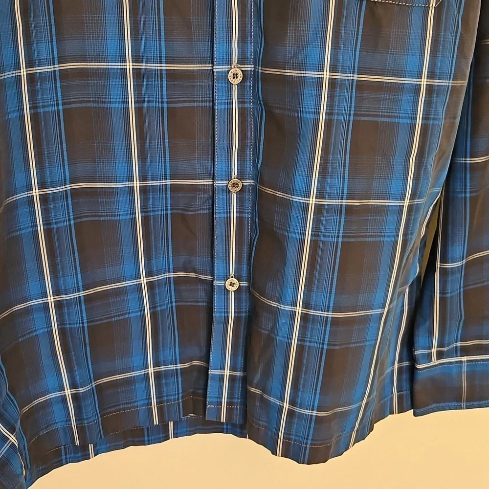 Kuhl Blue Gray White Striped Plaid Button Down Long Sleeve Collar Shirt Mens S - Picture 4 of 8